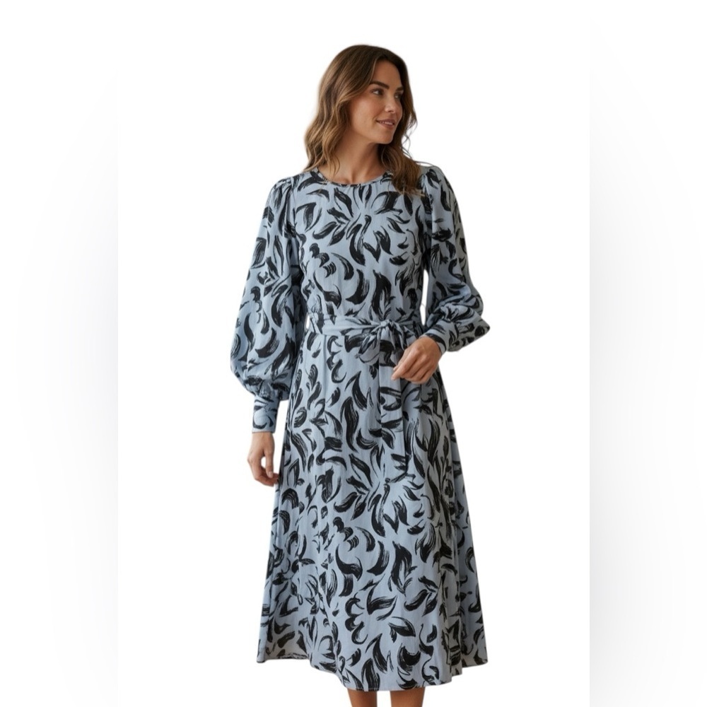 Topshop Blue Black Abstract Print Long Sleeve Dress US 2